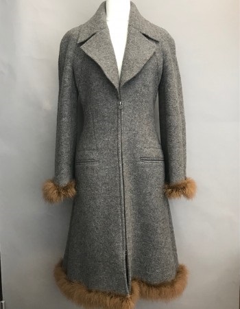 CHANEL 【シャネル】 グレー ウール×シルク ロングコート 画像1