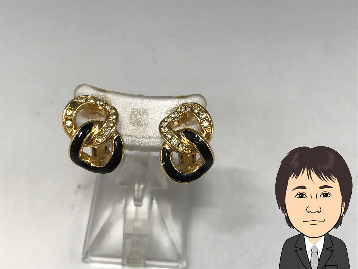 C.Dior 【クリスチャンディオール】 金メッキ ライトストーン付き イヤリング 画像1
