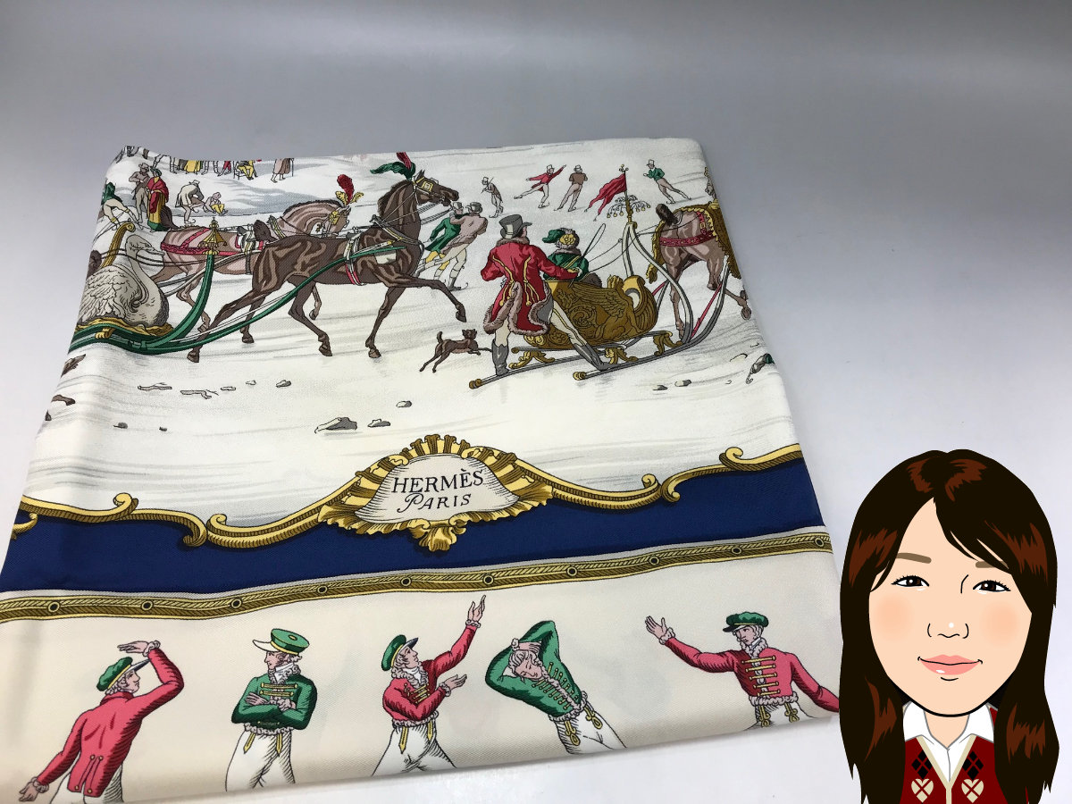 HERMES 【エルメス】 紺×白 シルク大判スカーフ 画像1