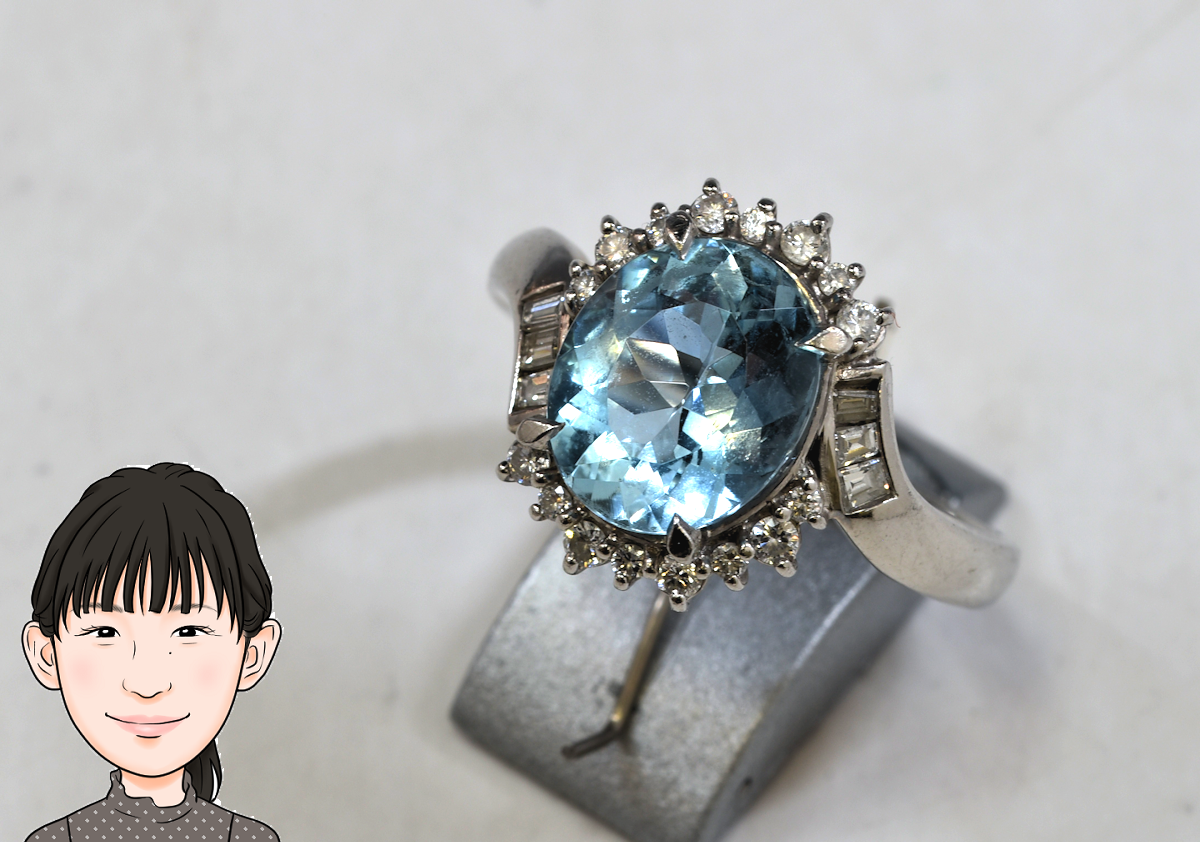 Pt900 プラチナ アクアマリン ダイヤモンド 指輪 画像1