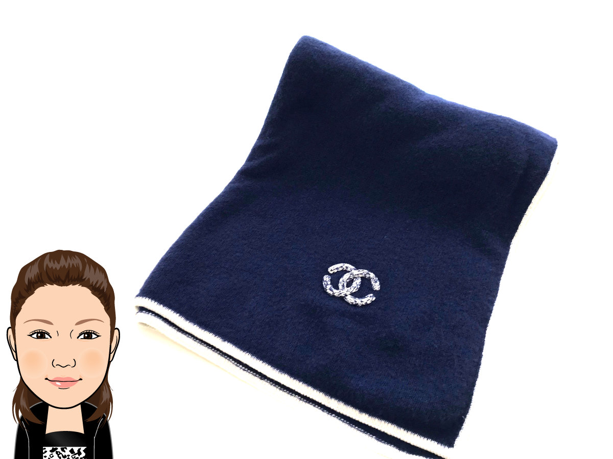 CHANEL 【シャネル】 カシミア×シルク ネイビー マフラー 画像1