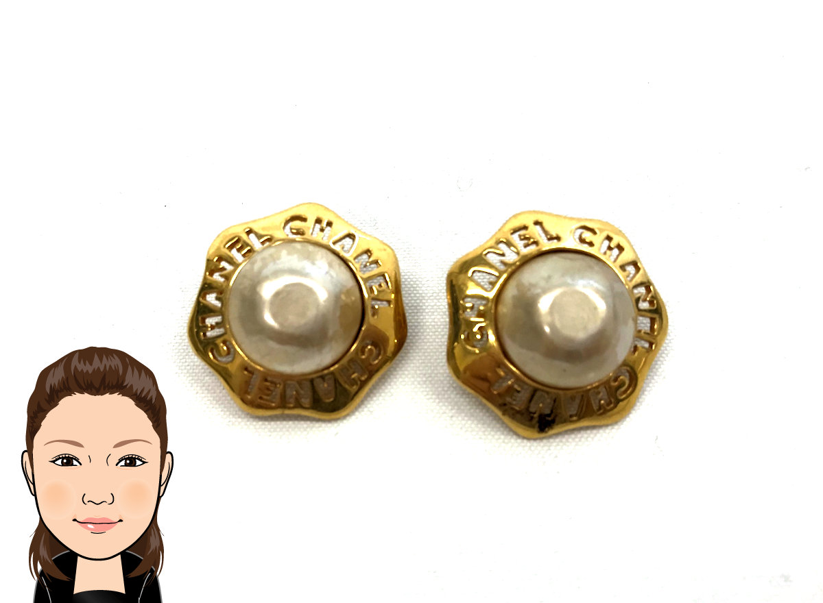 CHANEL 【シャネル】 金メッキ フェイクパール付きイヤリング 画像1