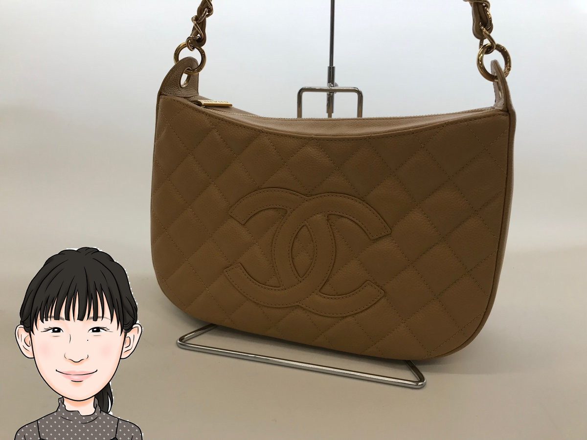 CHANEL 【シャネル】 ベージュ マトラッセ キャビアスキン チェーンハンドバッグ 画像1