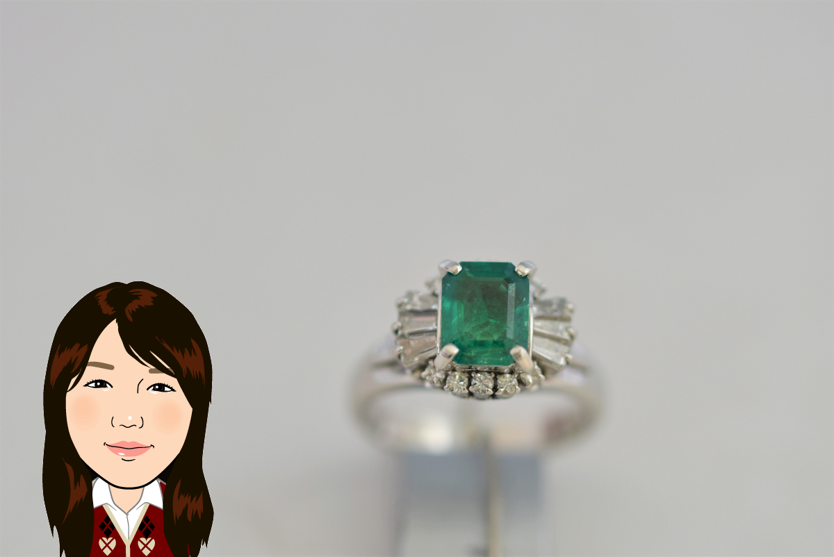 Pt900 プラチナ エメラルド ダイヤモンド リング 指輪 画像1