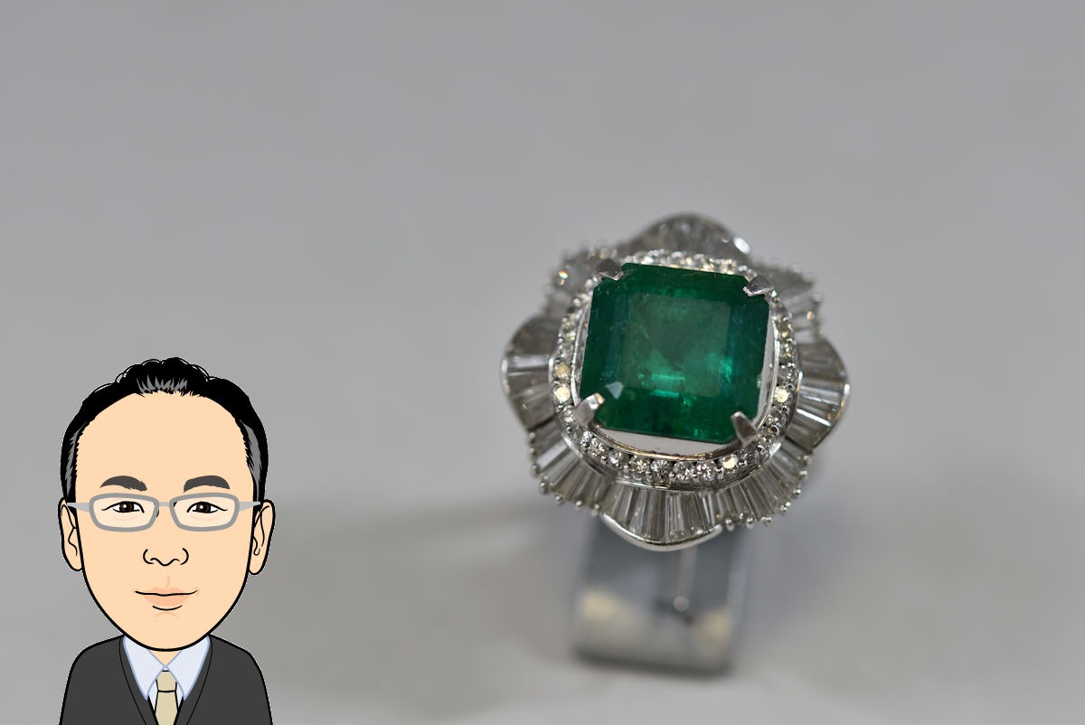 Pt900 プラチナ900 エメラルド ダイヤモンド 指輪 画像1