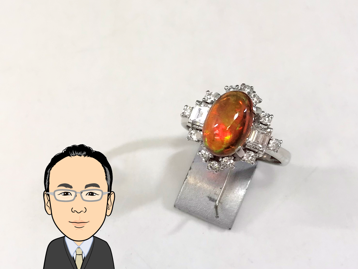 Pt900 プラチナ ファイアオパール ダイヤモンド 指輪 画像1