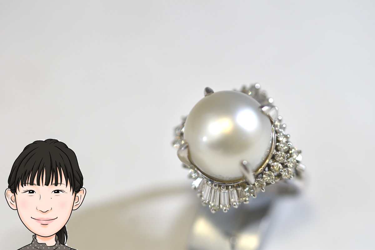 Pt900 プラチナ パール ダイヤモンド付き指輪 画像1