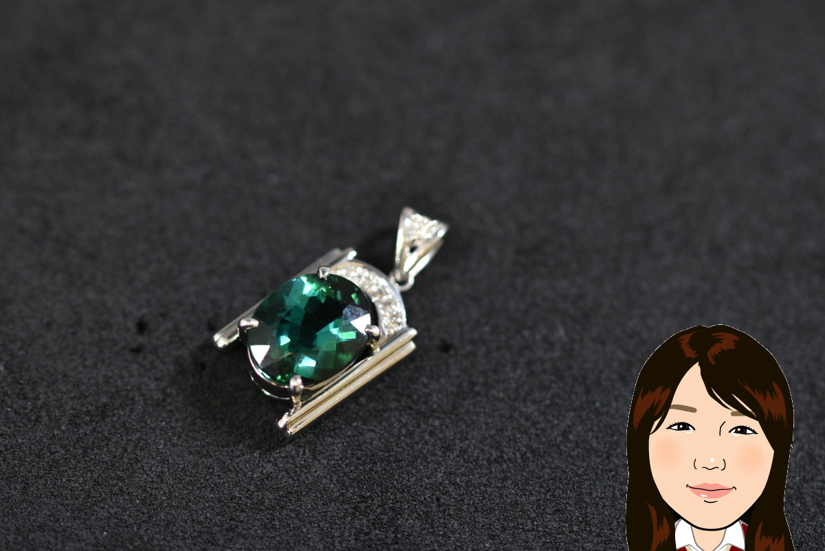 Pt900 プラチナ グリーントルマリン ダイヤモンド ペンダントトップ 画像1