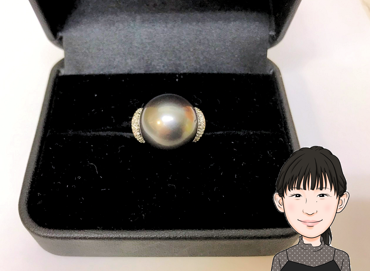 K18WG 18金ホワイトゴールド 黒蝶パール ダイヤモンド 指輪 画像1