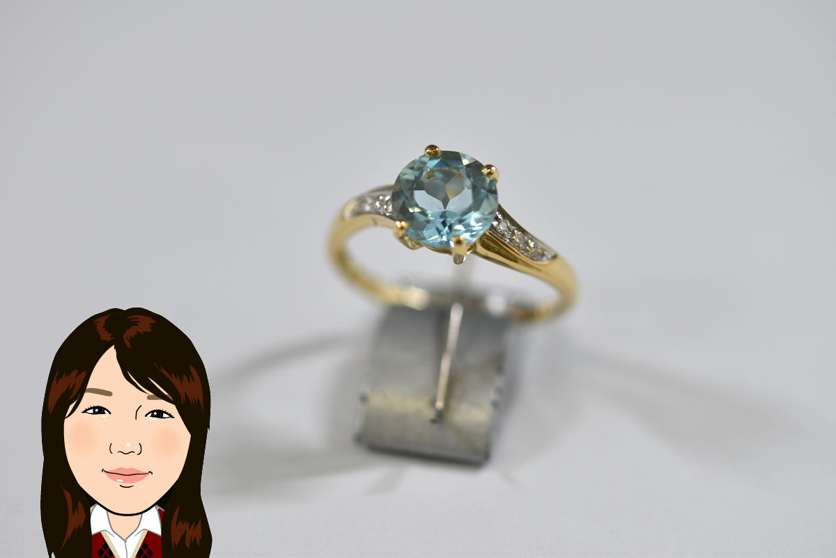 K18 18金 アクアマリン ダイヤモンド 指輪 リング 画像1