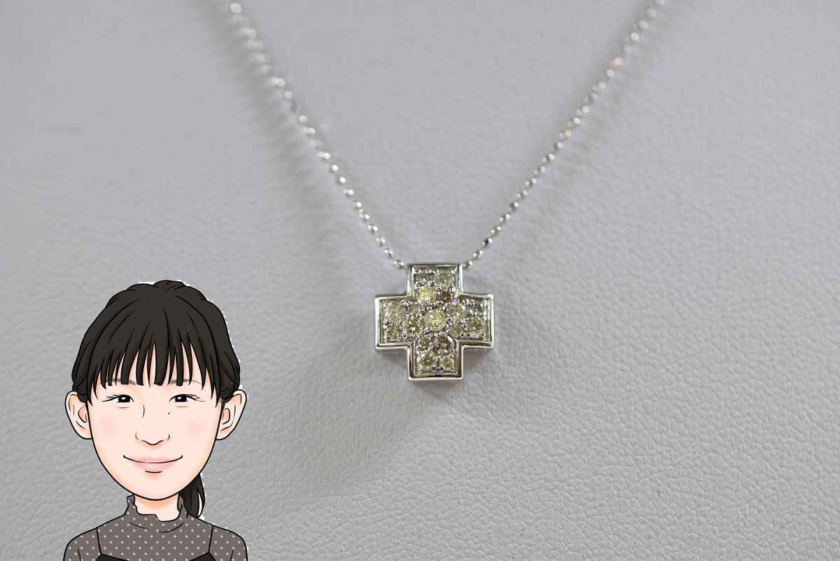 K18WG 18金 ホワイトゴールド ダイヤモンド クロス ネックレス 画像1