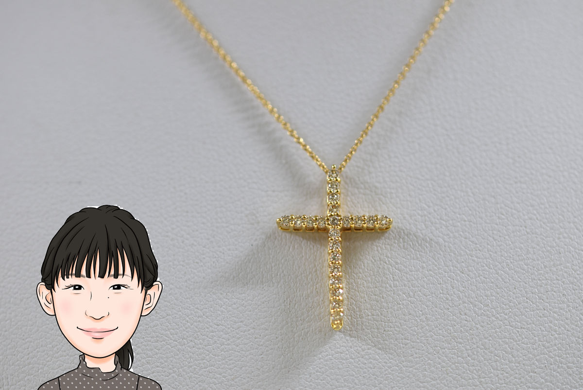 K18 18金 ダイヤモンド クロス ネックレス 画像1