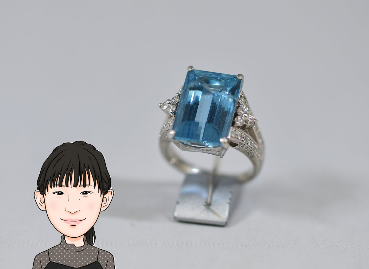 Pt900 プラチナ アクアマリン ダイヤモンド 指輪 画像1