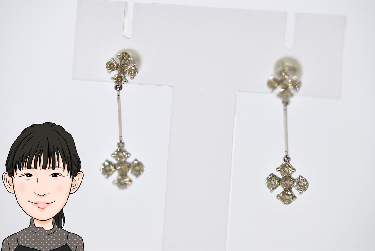 K18WG 18金ホワイトゴールド ダイヤモンド付きピアス 画像1