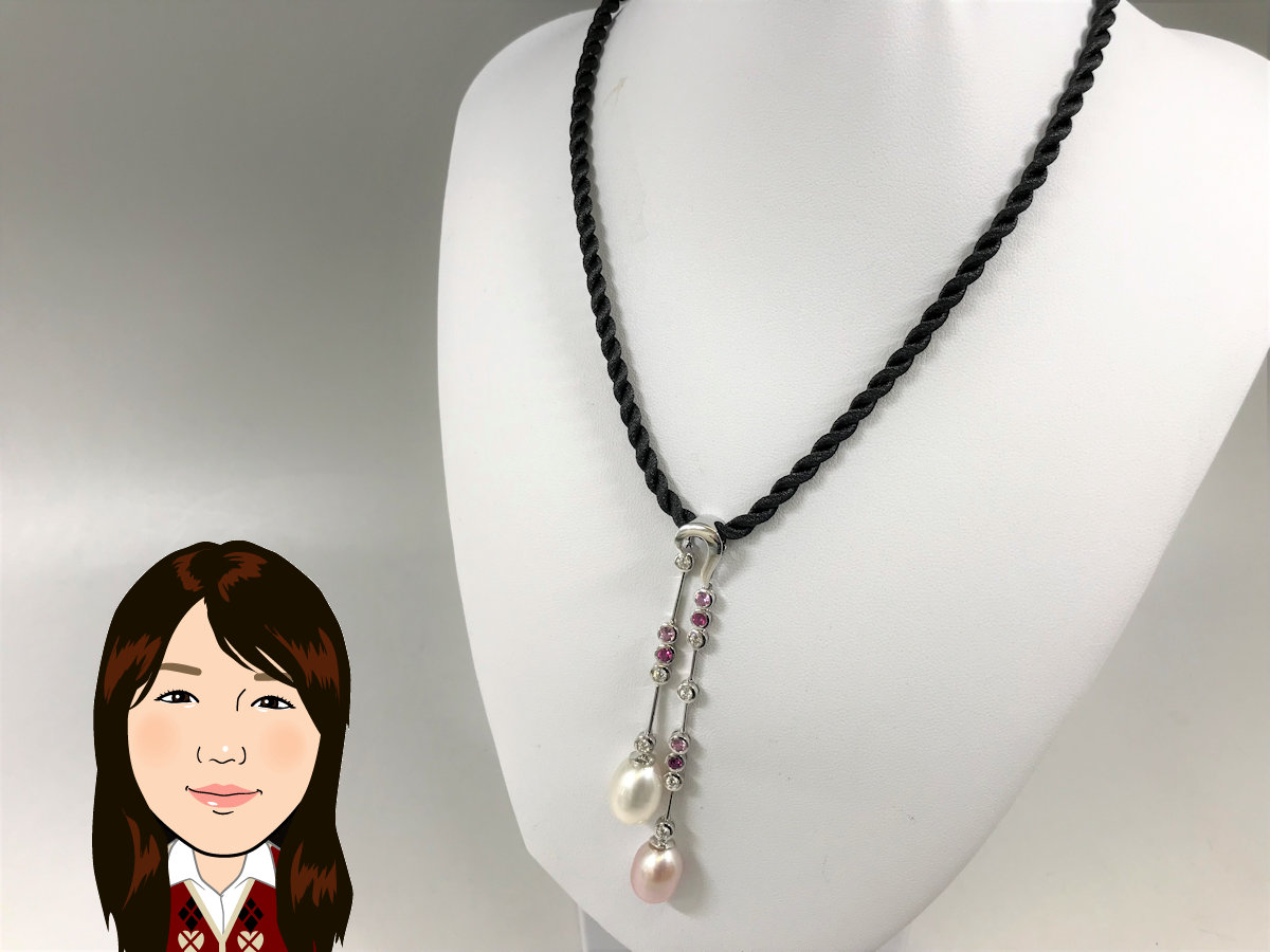 K18WG 18金ホワイトゴールド パール ダイヤモンド マルチストーンネックレス 画像1