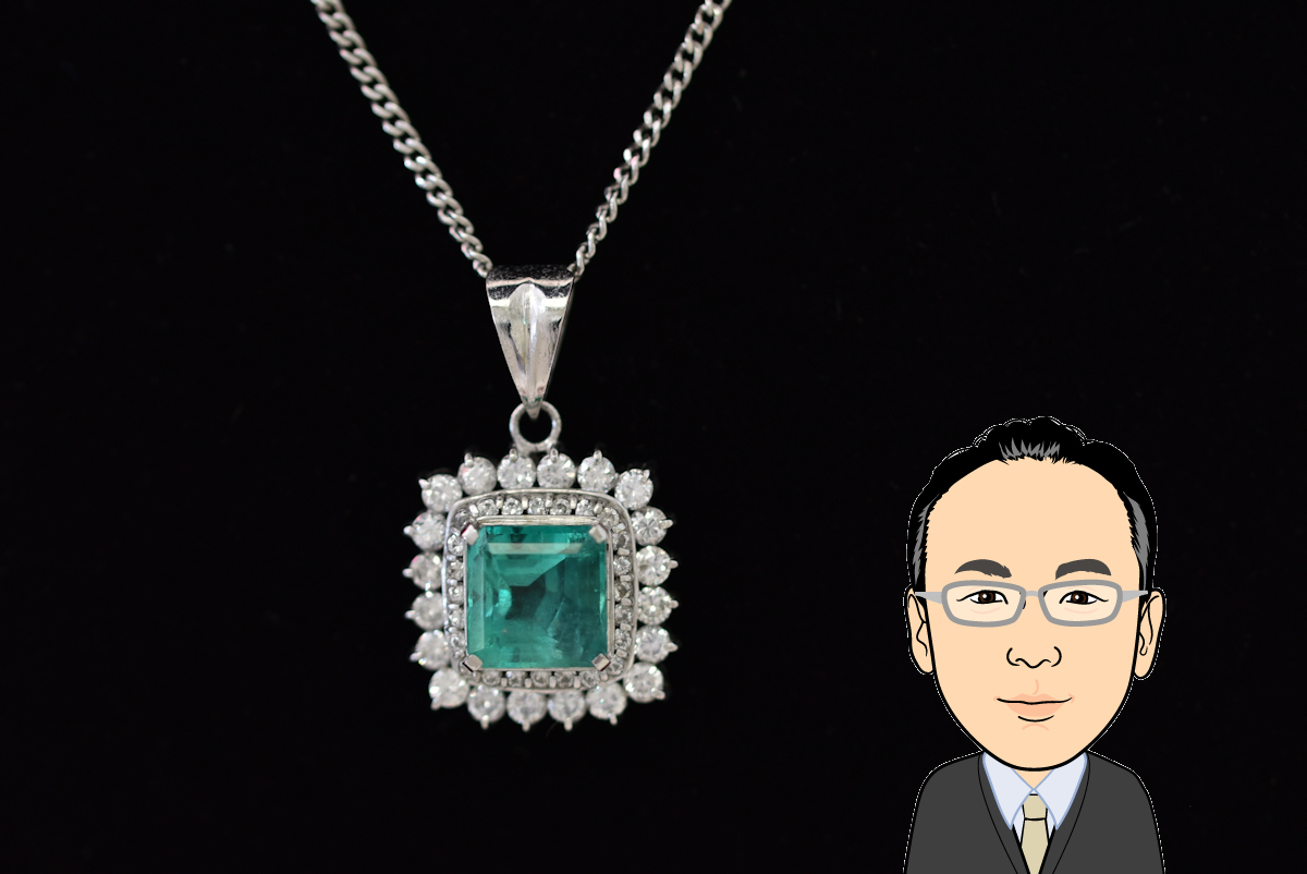 Pt850/900 プラチナ エメラルド ダイヤモンド ネックレス 画像1