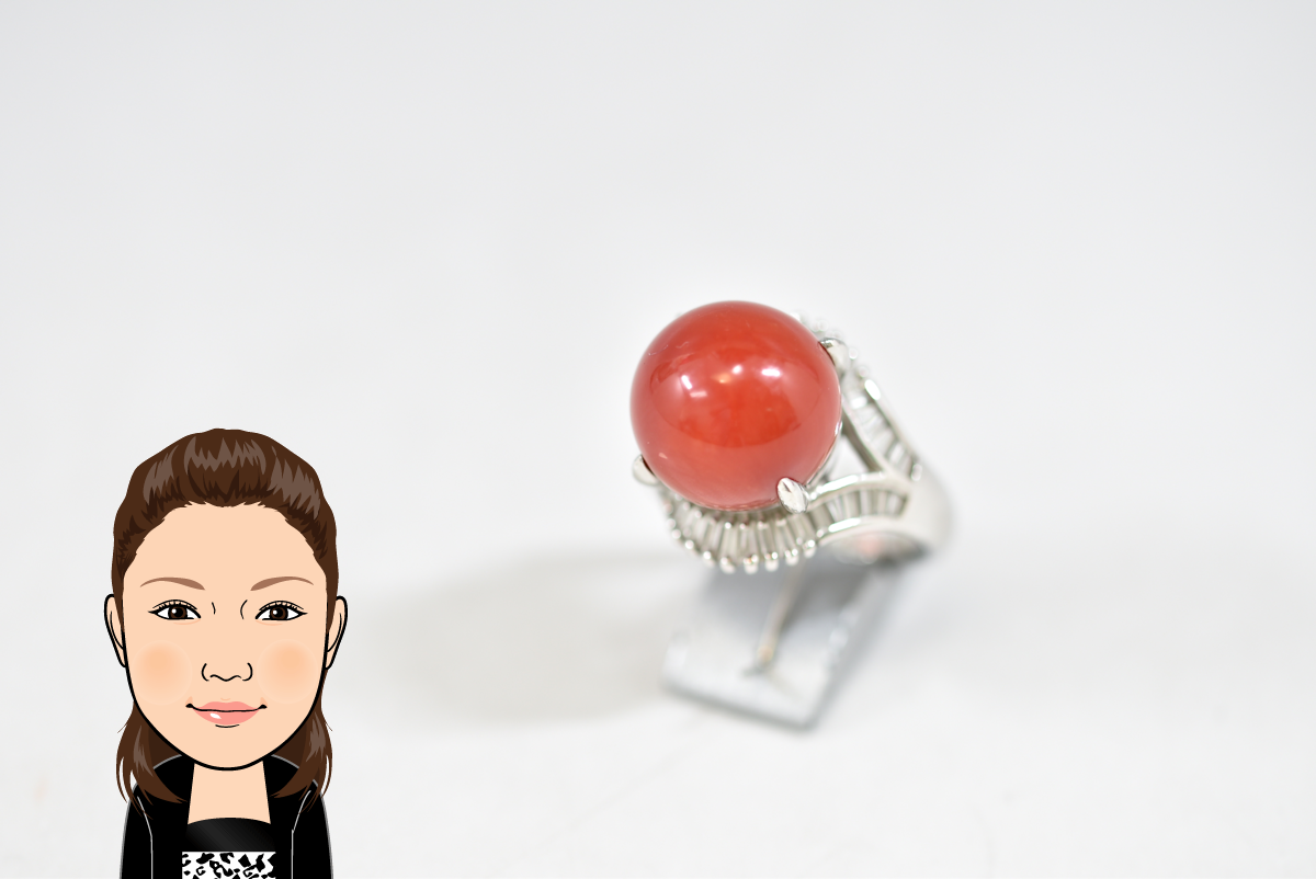 Pt900 プラチナ900 サンゴ 珊瑚 ダイヤモンド 指輪 リング 画像1
