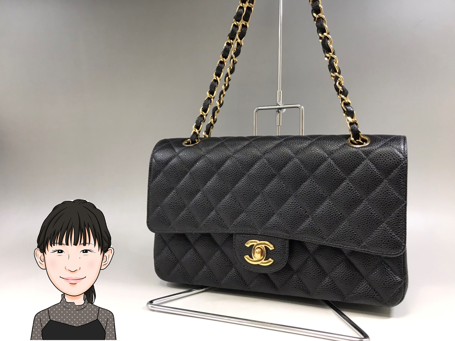 CHANEL 【シャネル】 キャビアスキン マトラッセ ダブルフラップチェーンショルダーバッグ 画像1