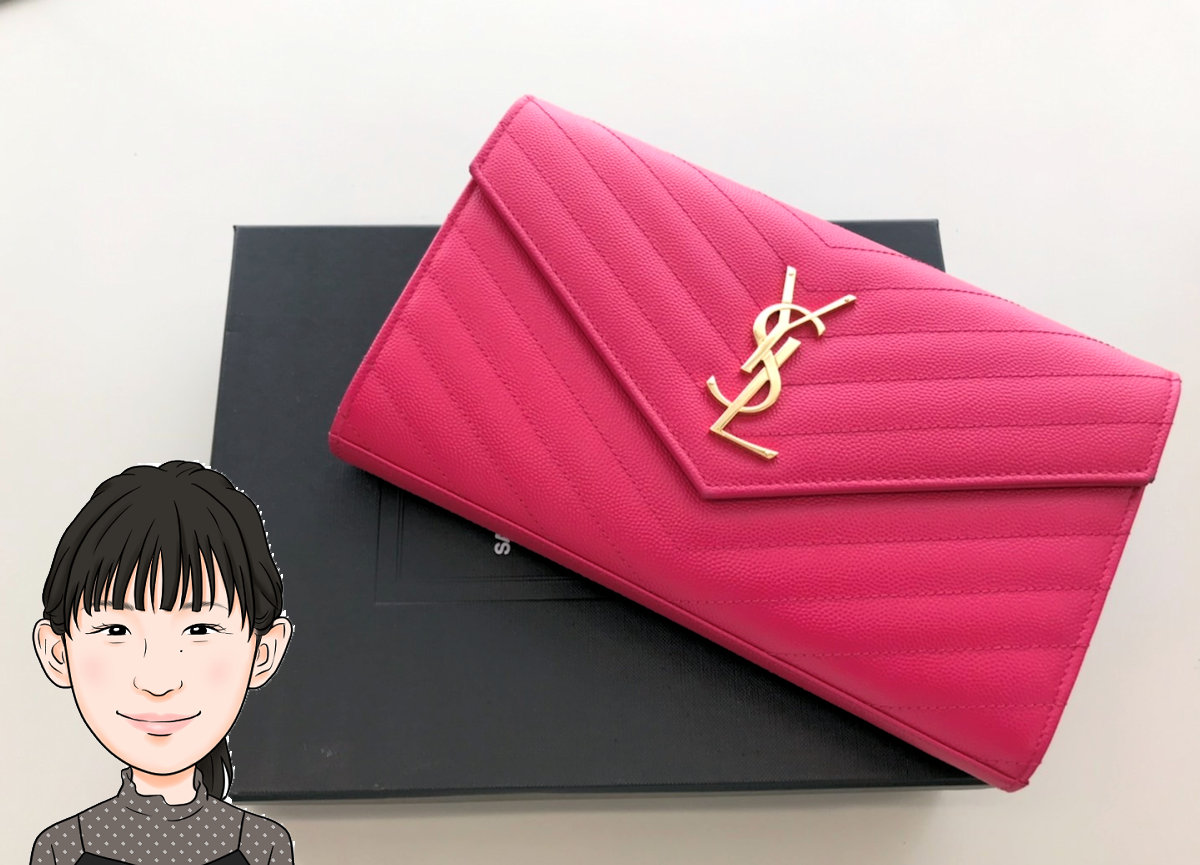 SAINT LAURENT 【サンローラン】 ピンク Vステッチ チェーンウォレット 画像1