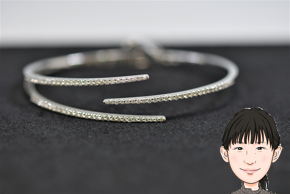 K18WG 18金 ホワイトゴールド ダイヤモンド バングル ブレスレット 画像1