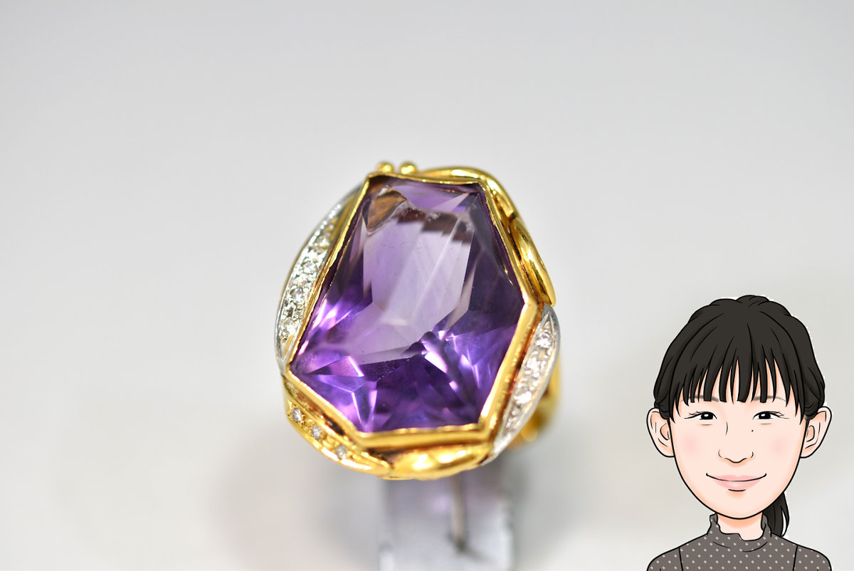 Pt900/K18 プラチナ/18金 アメジスト ダイヤモンド 指輪 画像1