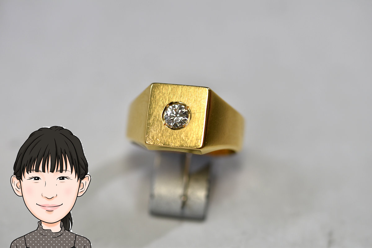 K18 18金 ダイヤモンド 印台指輪 画像1