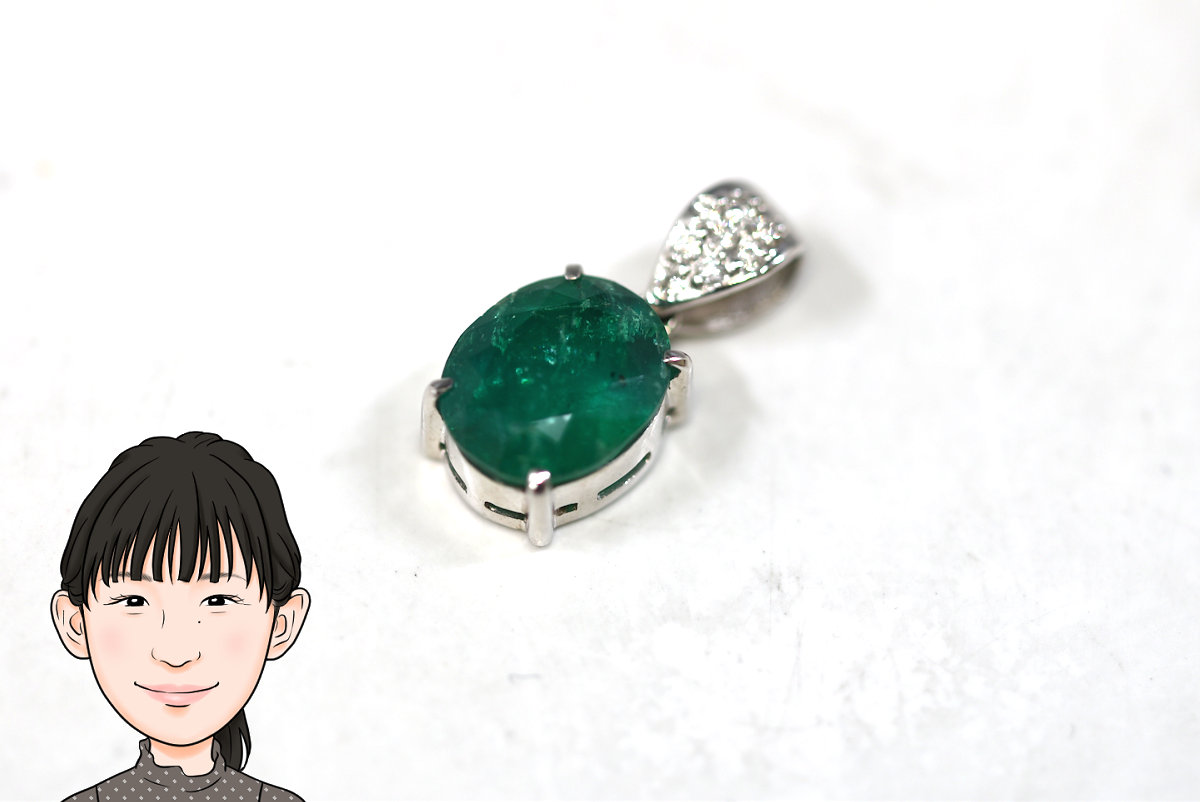 Pt900 【プラチナ】 エメラルド ダイヤモンド ペンダントトップ 画像1