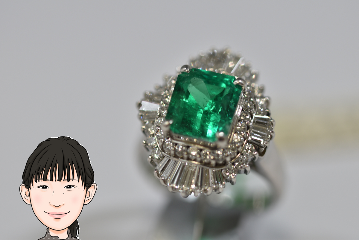 Pt900 プラチナ900 エメラルド ダイヤモンド 指輪 リング 画像1
