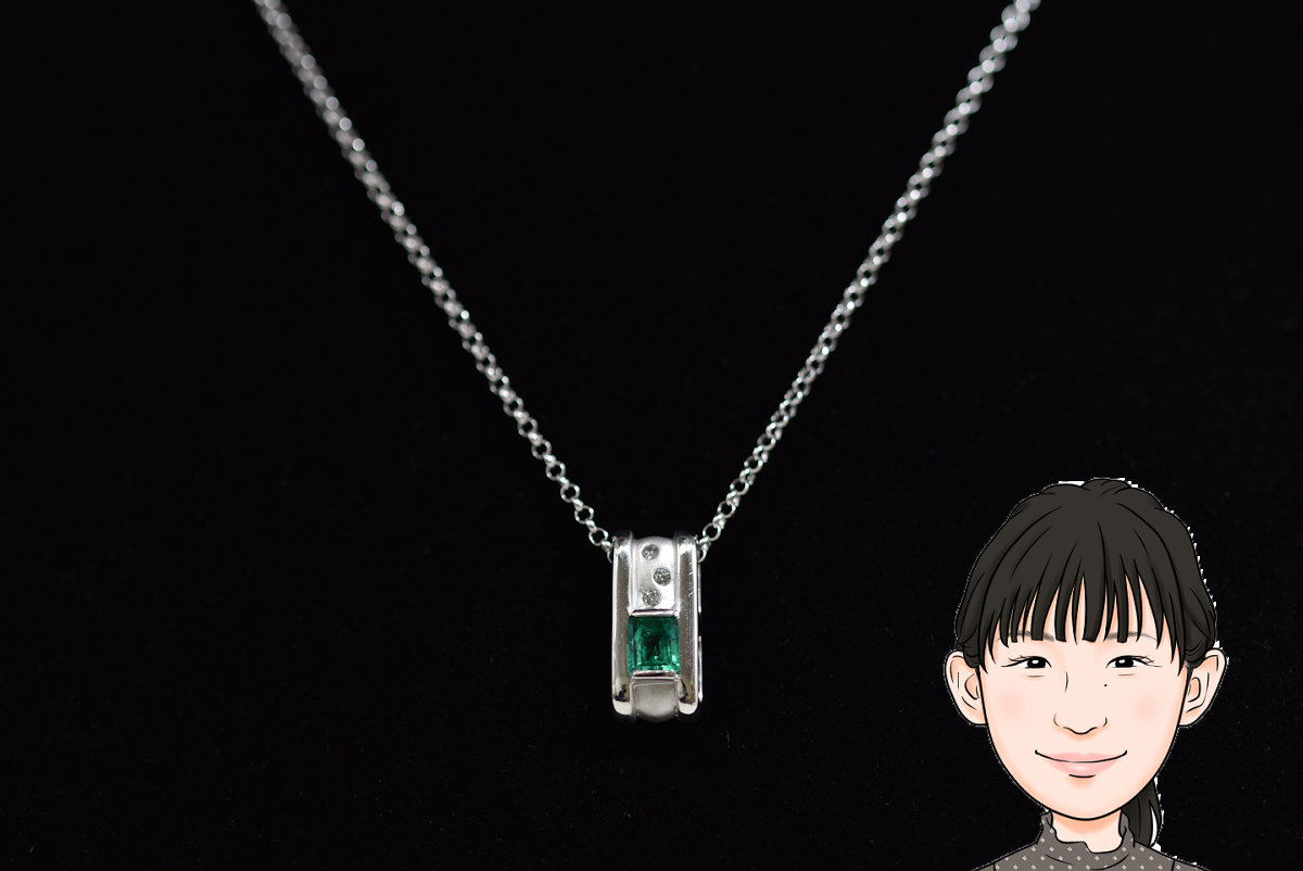 K18WG Pt900 18金 ホワイトゴールド プラチナ エメラルド ダイヤモンド ネックレス 画像1