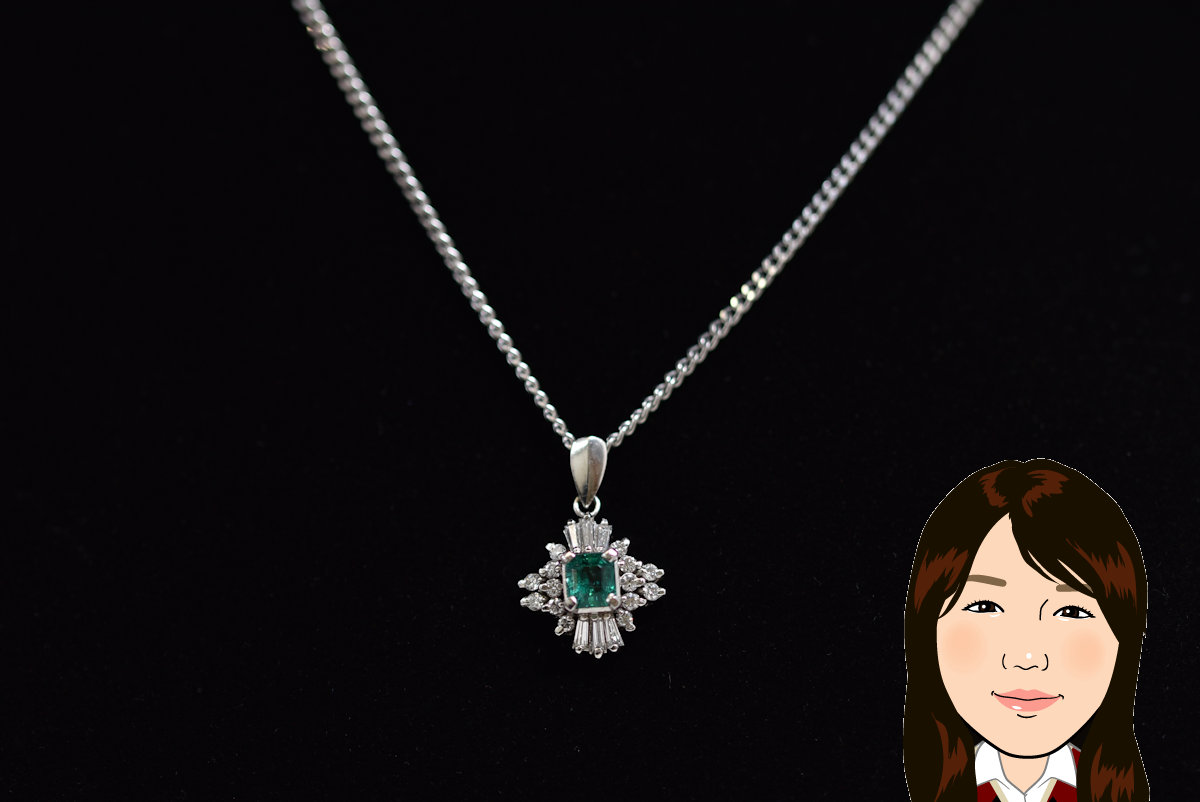 Pt850/900 【プラチナ】 エメラルド ダイヤモンド ネックレス 画像1