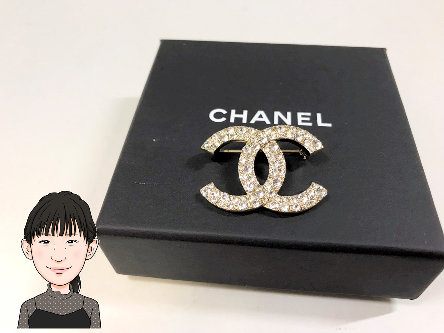 CHANEL 【シャネル】 ココマーク ラインストーン ブローチ 画像1