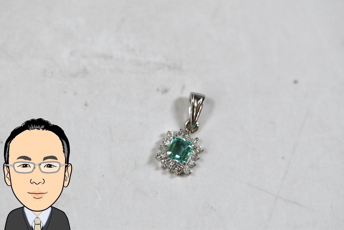 Pt850 【プラチナ】 エメラルド ダイヤモンド ペンダントトップ 画像1