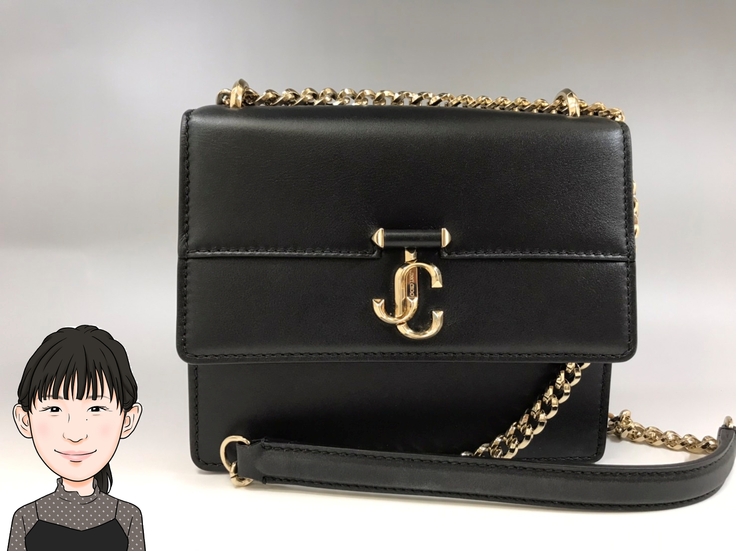 JUMMY CHOO 【ジミーチュウ】 黒革 チェーンショルダーバッグ 画像1