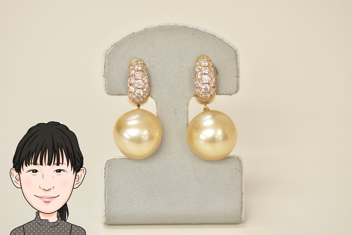 K18 【18金】 ゴールデンパール ダイヤモンド イヤリング 画像1