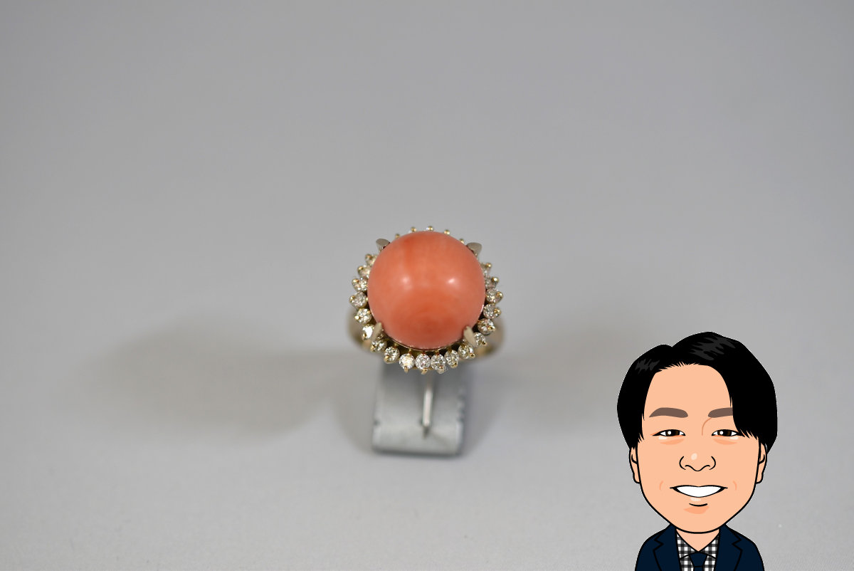 K18 18金 サンゴ ダイヤモンド 指輪 画像1