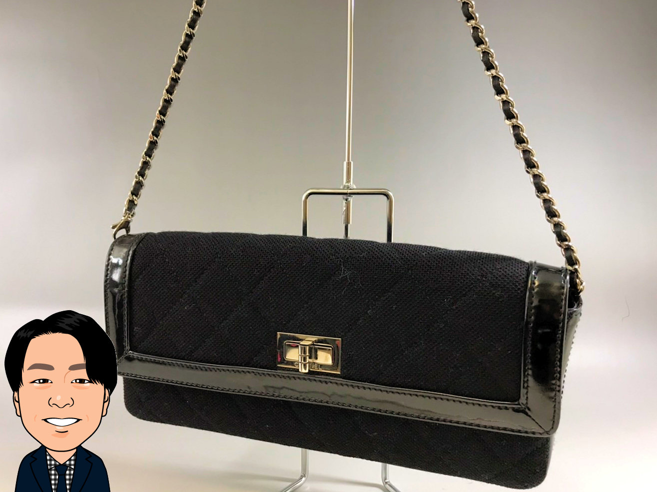 CHANEL 【シャネル】 キャンバス×パテント 2.55 チェーンショルダーバッグ 画像1