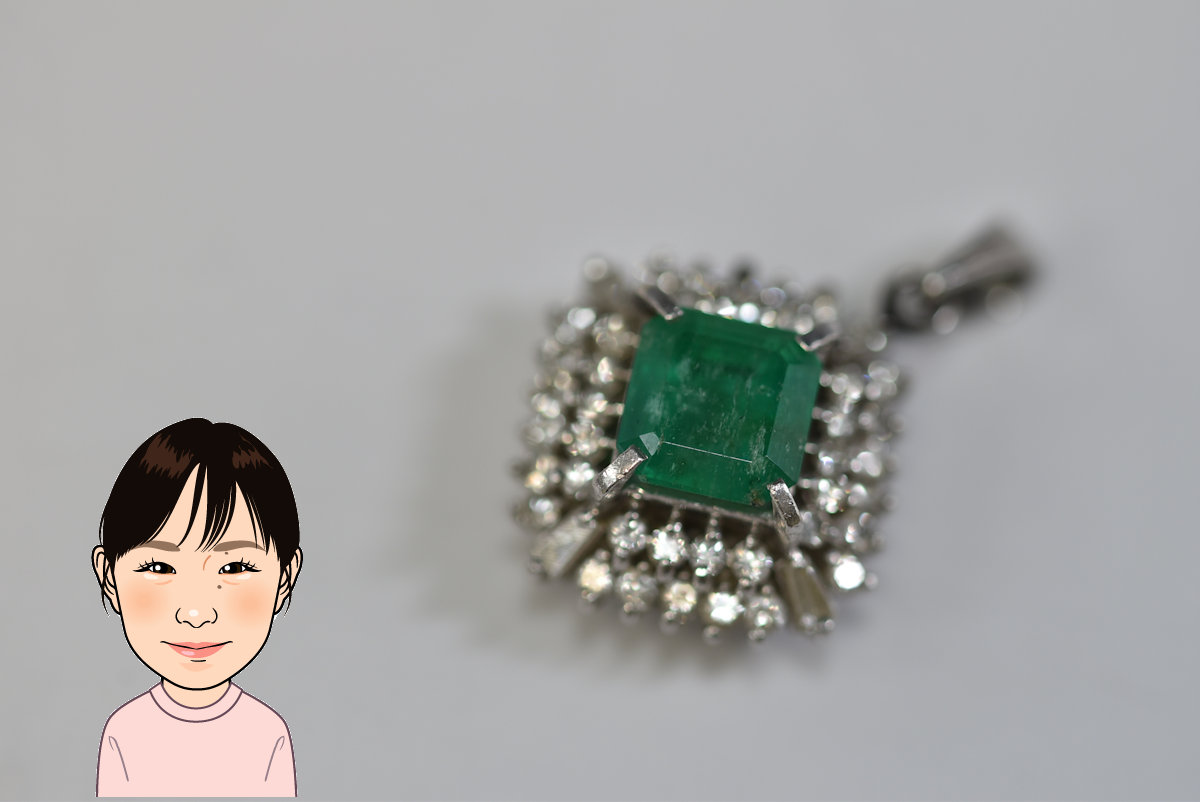 Pt900 プラチナ エメラルド ダイヤモンド ペンダントトップ 画像1
