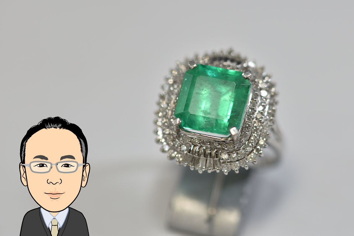 Pt900 エメラルド ダイヤモンド 指輪 画像1