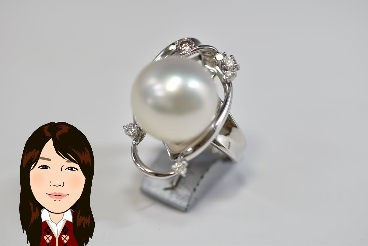 Pt900 プラチナ パール 真珠 ピンクダイヤモンド 指輪 画像1