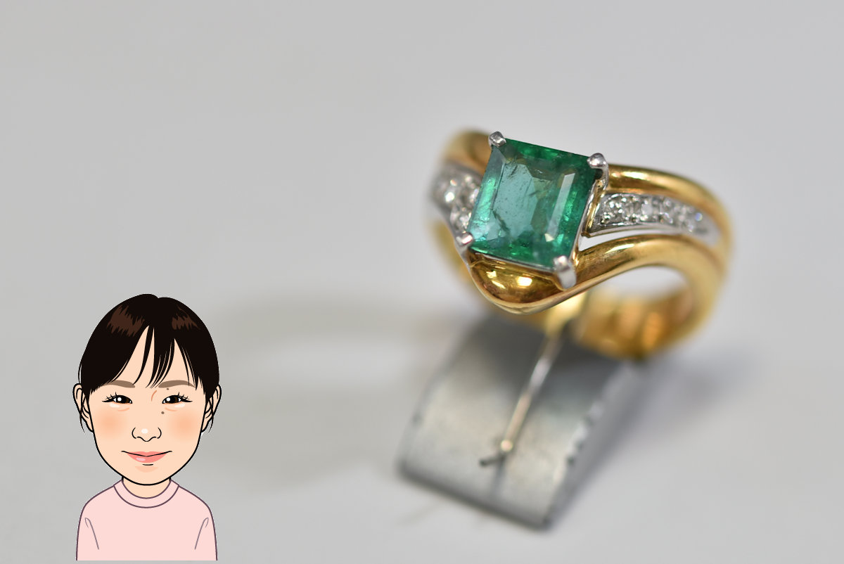 K18 イエローゴールド エメラルド ダイヤモンド 指輪 画像1