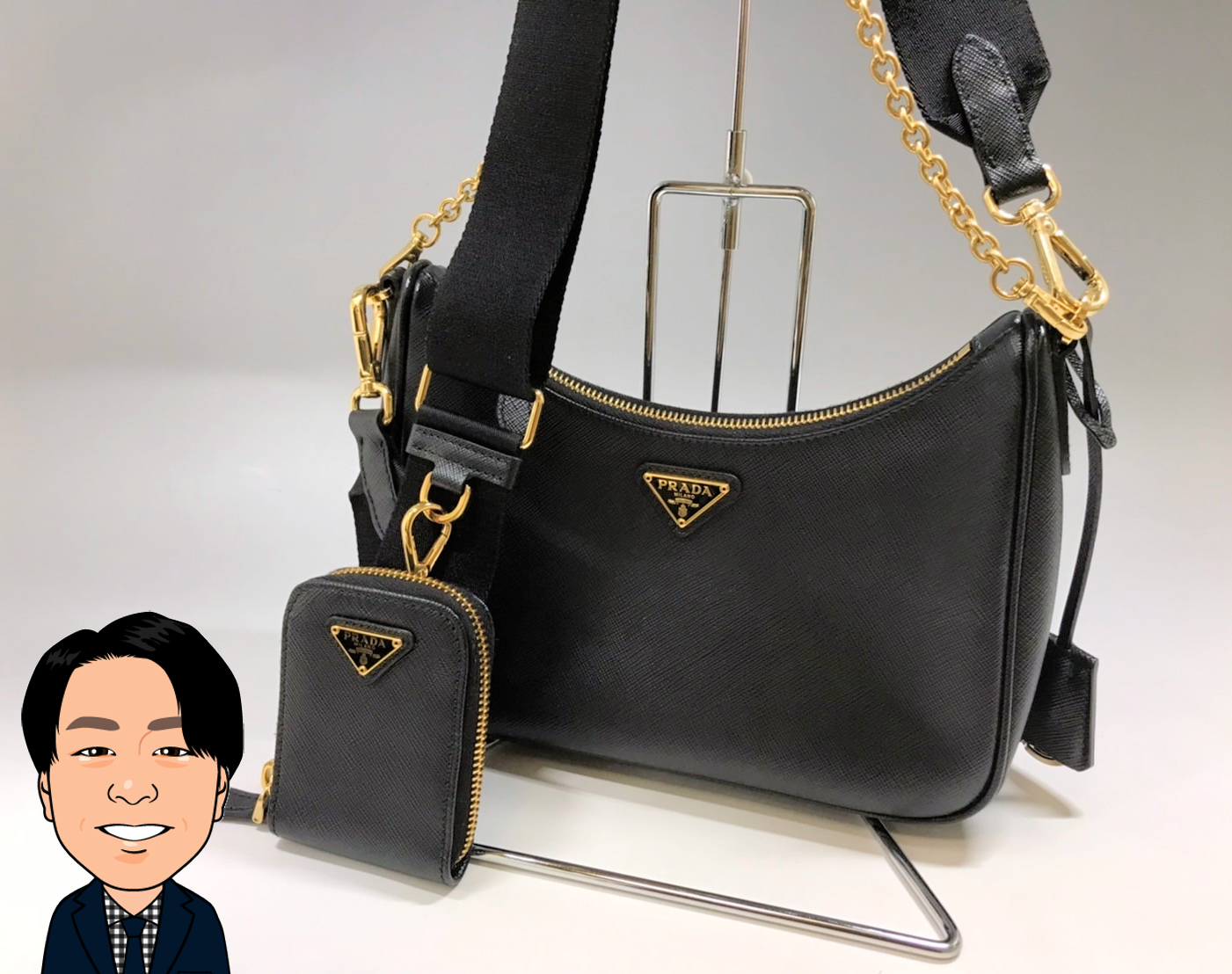 PRADA 【プラダ】 サフィアーノ レザー ポーチ付2WAYショルダーバッグ 画像1